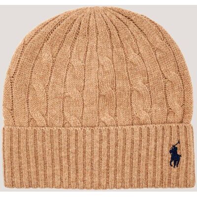 Polo Ralph Lauren Wełniana czapka z dodatkiem kaszmiru camel OS Polo Ralph Lauren Wełniana czapka z dodatkiem kaszmiru camel OS