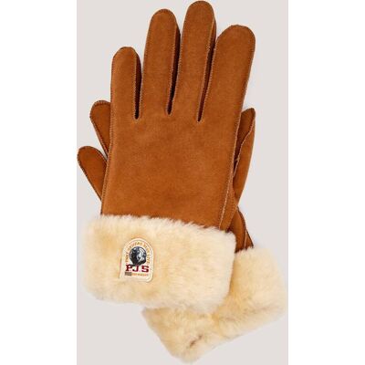 PARAJUMPERS Rękawiczki zamsz shearling brązowy L PARAJUMPERS Rękawiczki zamsz shearling brązowy L