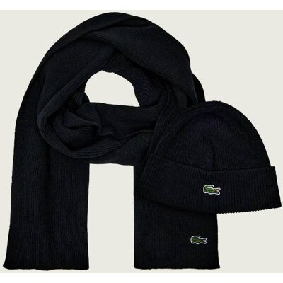 Lacoste Wełniany szal + czapka czarny OS Lacoste Wełniany szal + czapka czarny OS