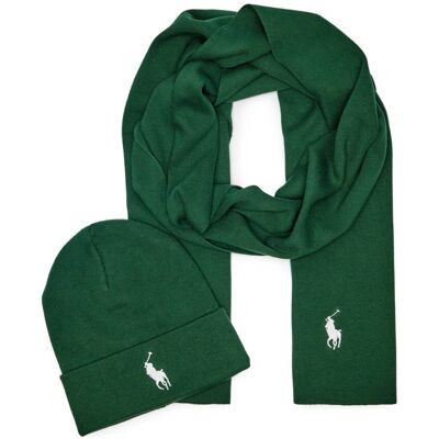 Polo Ralph Lauren Szal + czapka butelkowa zieleń OS Polo Ralph Lauren Szal + czapka butelkowa zieleń OS