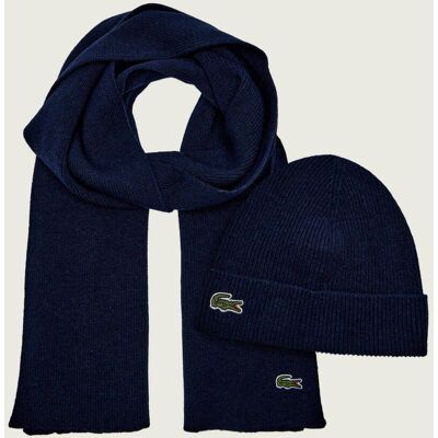 Lacoste Wełniany szal + czapka granatowy OS Lacoste Wełniany szal + czapka granatowy OS