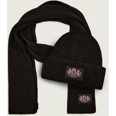 Juicy Couture Szal + czapka CHEETAH CREST z dodatkiem wełny czarny OS Juicy Couture Szal + czapka CHEETAH CREST z dodatkiem wełny czarny OS