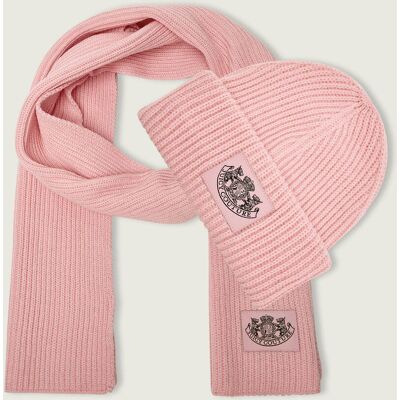 Juicy Couture Szal + czapka CHEETAH CREST z dodatkiem wełny różowy OS Juicy Couture Szal + czapka CHEETAH CREST z dodatkiem wełny różowy OS