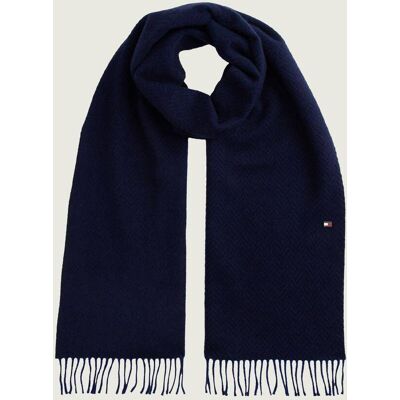Tommy Hilfiger Wełniany szal granatowy OS Tommy Hilfiger Wełniany szal granatowy OS