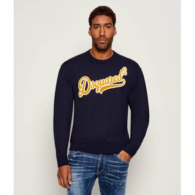 Dsquared2 Wełniany sweter Regular Fit granatowy L Dsquared2 Wełniany sweter Regular Fit granatowy L