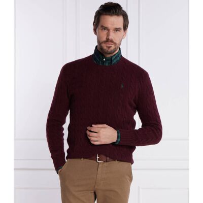 Polo Ralph Lauren Wełniany sweter Slim Fit z dodatkiem kaszmiru bordowy XXL Polo Ralph Lauren Wełniany sweter Slim Fit z dodatkiem kaszmiru bordowy XXL