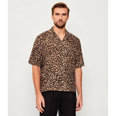 AllSaints Lniana koszula LEOPARDONE Loose fit brązowy S AllSaints Lniana koszula LEOPARDONE Loose fit brązowy S