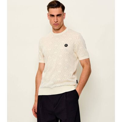 Philipp Plein Sweter Monogram Slim Fit ecru M Philipp Plein Sweter Monogram Slim Fit ecru M