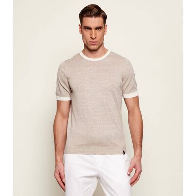 Fay Lniany t-shirt Slim Fit beżowy 54 Fay Lniany t-shirt Slim Fit beżowy 54