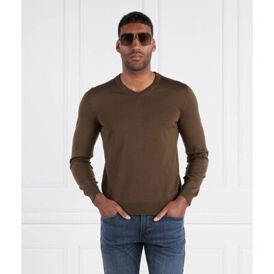 Boss BLACK Wełniany sweter Baram-L Regular Fit khaki XL Boss BLACK Wełniany sweter Baram-L Regular Fit khaki XL