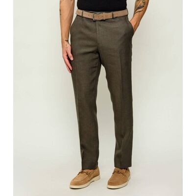 Oscar Jacobson Lniane spodnie Dandy Slim Fit oliwkowy 54 Oscar Jacobson Lniane spodnie Dandy Slim Fit oliwkowy 54