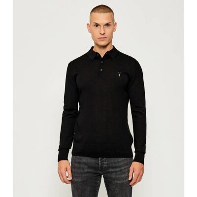 AllSaints Wełniane polo MODE Slim Fit czarny XXL AllSaints Wełniane polo MODE Slim Fit czarny XXL