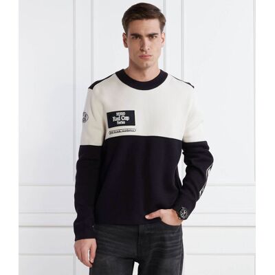 HUGO Sweter soccar Regular Fit z dodatkiem wełny czarny XL HUGO Sweter soccar Regular Fit z dodatkiem wełny czarny XL