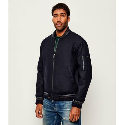 Iceberg Wełniana kurtka bomber Regular Fit z dodatkiem jedwabiu granatowy 50 Iceberg Wełniana kurtka bomber Regular Fit z dodatkiem jedwabiu granatowy 50