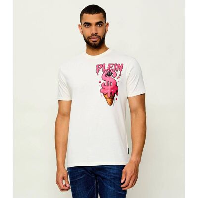 Philipp Plein T-shirt Ice Cream Dollar Regular Fit ecru XL Philipp Plein T-shirt Ice Cream Dollar Regular Fit ecru XL
