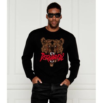 Dsquared2 Wełniany sweter Slim Fit czarny L Dsquared2 Wełniany sweter Slim Fit czarny L
