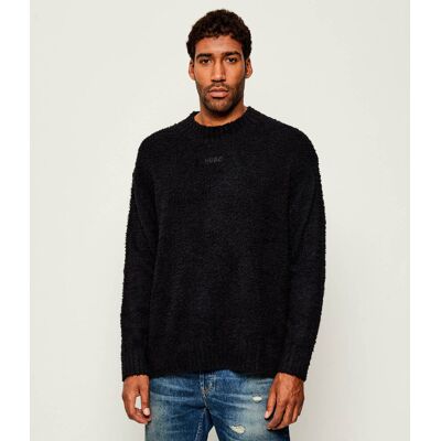 Hugo Blue Sweter Sanou Relaxed fit z dodatkiem wełny czarny S Hugo Blue Sweter Sanou Relaxed fit z dodatkiem wełny czarny S