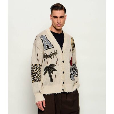 AllSaints Kardigan FOXX Oversize fit z dodatkiem wełny beżowy M AllSaints Kardigan FOXX Oversize fit z dodatkiem wełny beżowy M