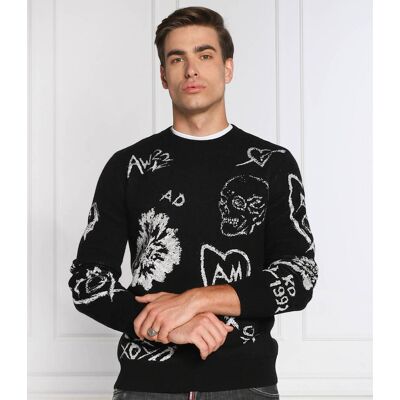 Alexander McQueen Wełniany sweter Regular Fit czarny XL Alexander McQueen Wełniany sweter Regular Fit czarny XL