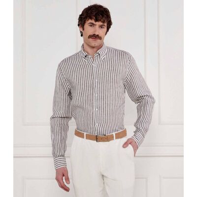 Oscar Jacobson Lniana koszula Regular Fit brązowy S Oscar Jacobson Lniana koszula Regular Fit brązowy S
