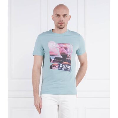 Guess T-shirt SUNSET FLOWER Slim Fit niebieski L Guess T-shirt SUNSET FLOWER Slim Fit niebieski L