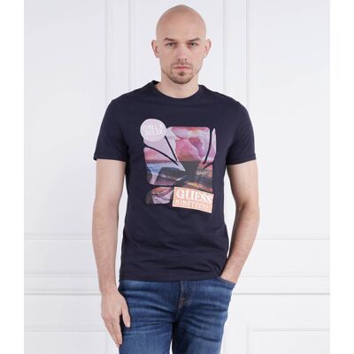 Guess T-shirt SUNSET FLOWER Slim Fit granatowy L Guess T-shirt SUNSET FLOWER Slim Fit granatowy L