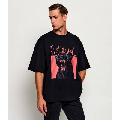 Just Cavalli T-shirt Angry Panther Loose fit czarny M Just Cavalli T-shirt Angry Panther Loose fit czarny M