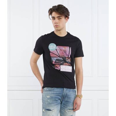 Guess T-shirt SUNSET FLOWER Slim Fit czarny S Guess T-shirt SUNSET FLOWER Slim Fit czarny S