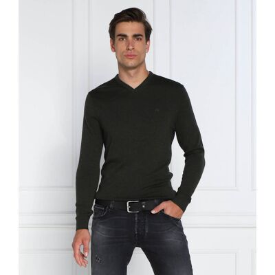 Calvin Klein Wełniany sweter SUPERIOR Slim Fit oliwkowy XXL Calvin Klein Wełniany sweter SUPERIOR Slim Fit oliwkowy XXL
