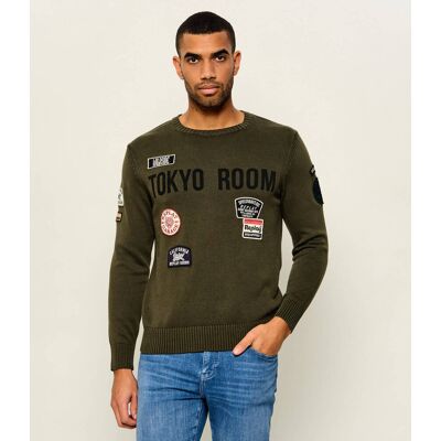 Replay Sweter Regular Fit oliwkowy XL Replay Sweter Regular Fit oliwkowy XL