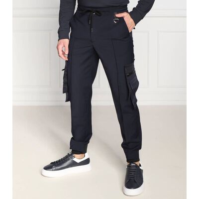 Les Hommes Wełniane spodnie cargo Regular Fit granatowy 54 Les Hommes Wełniane spodnie cargo Regular Fit granatowy 54