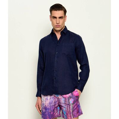 Vilebrequin Lniana koszula CAROUBIS Regular Fit granatowy L Vilebrequin Lniana koszula CAROUBIS Regular Fit granatowy L
