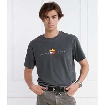 Tommy Jeans T-shirt LINEAR FIRE FLAG Relaxed fit grafitowy XXL Tommy Jeans T-shirt LINEAR FIRE FLAG Relaxed fit grafitowy XXL