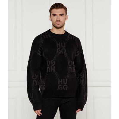 HUGO Sweter Shain Regular Fit z dodatkiem wełny czarny XXL HUGO Sweter Shain Regular Fit z dodatkiem wełny czarny XXL