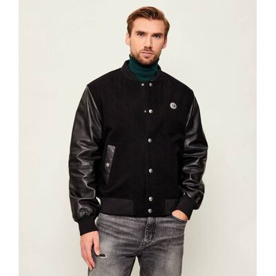 Just Cavalli Wełniana kurtka bomber Regular Fit z dodatkiem skóry czarny 48 Just Cavalli Wełniana kurtka bomber Regular Fit z dodatkiem skóry czarny 48