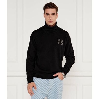 HUGO Wełniany sweter San Toby-L Relaxed fit czarny L HUGO Wełniany sweter San Toby-L Relaxed fit czarny L