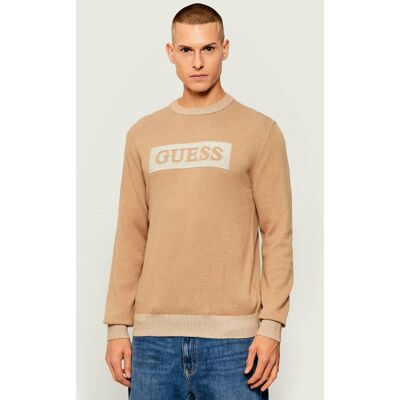 Guess Sweter JACK Regular Fit z dodatkiem wełny beżowy L Guess Sweter JACK Regular Fit z dodatkiem wełny beżowy L