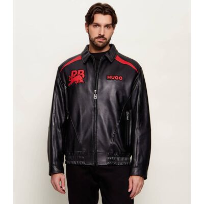 HUGO Skórzana kurtka bomber Lugor Hugo x Racing Bulls Relaxed fit czarny M HUGO Skórzana kurtka bomber Lugor Hugo x Racing Bulls Relaxed fit czarny M