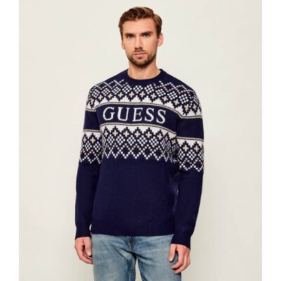 Guess Sweter Regular Fit z dodatkiem wełny granatowy XL Guess Sweter Regular Fit z dodatkiem wełny granatowy XL