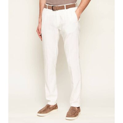 Eleventy Spodnie MILANO Slim Fit z dodatkiem lnu biały 33 Eleventy Spodnie MILANO Slim Fit z dodatkiem lnu biały 33