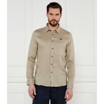 Aeronautica Militare Lniana koszula Regular Fit beżowy S Aeronautica Militare Lniana koszula Regular Fit beżowy S