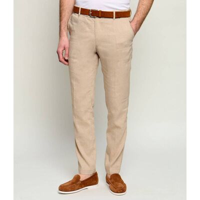 Boss BLACK Lniane spodnie chino Kane Regular Fit beżowy 32/34 Boss BLACK Lniane spodnie chino Kane Regular Fit beżowy 32/34