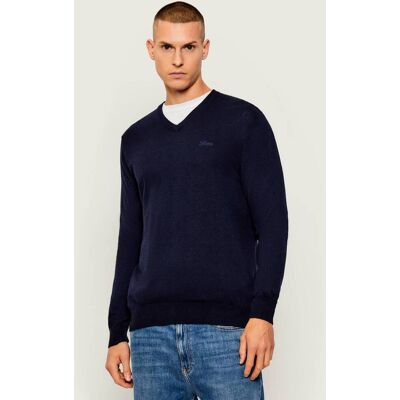Guess Sweter DAREN Slim Fit z dodatkiem jedwabiu granatowy XXL Guess Sweter DAREN Slim Fit z dodatkiem jedwabiu granatowy XXL