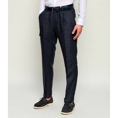 Gran Sasso Lniane spodnie Tapered fit granatowy 58 Gran Sasso Lniane spodnie Tapered fit granatowy 58