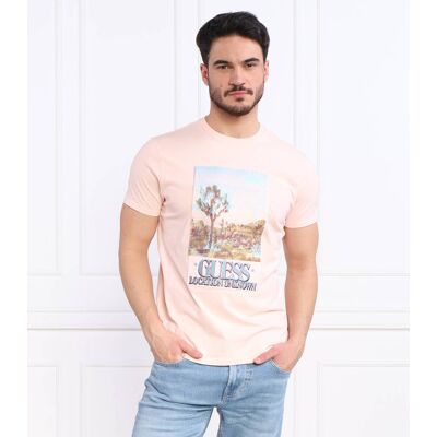 Guess T-shirt DESERT PHOTO Regular Fit pudrowy róż S Guess T-shirt DESERT PHOTO Regular Fit pudrowy róż S