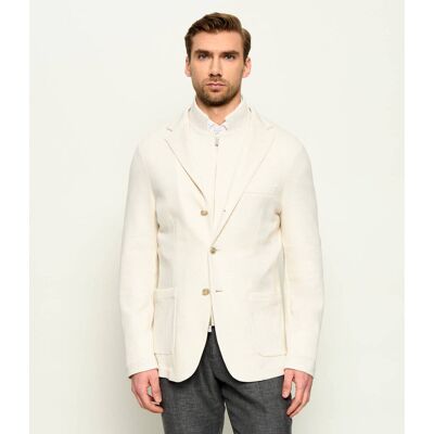 Eleventy Marynarka 2w1 Slim Fit z dodatkiem lnu ecru XL Eleventy Marynarka 2w1 Slim Fit z dodatkiem lnu ecru XL