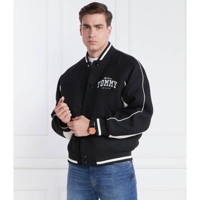 Tommy Jeans Ocieplana kurtka bomber Loose fit z dodatkiem wełny czarny XL Tommy Jeans Ocieplana kurtka bomber Loose fit z dodatkiem wełny czarny XL
