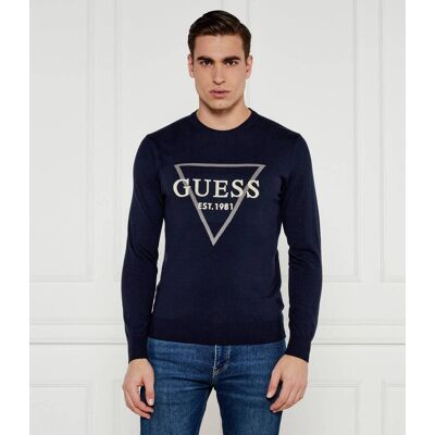 Guess Sweter FABIAN Regular Fit z dodatkiem kaszmiru granatowy S Guess Sweter FABIAN Regular Fit z dodatkiem kaszmiru granatowy S