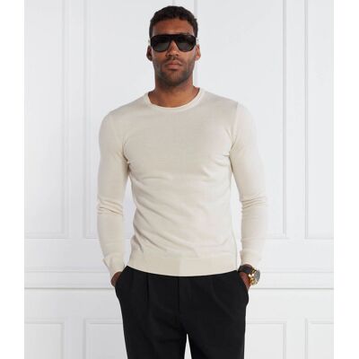 HUGO Wełniany sweter San Cedric-M1 Regular Fit beżowy XL HUGO Wełniany sweter San Cedric-M1 Regular Fit beżowy XL