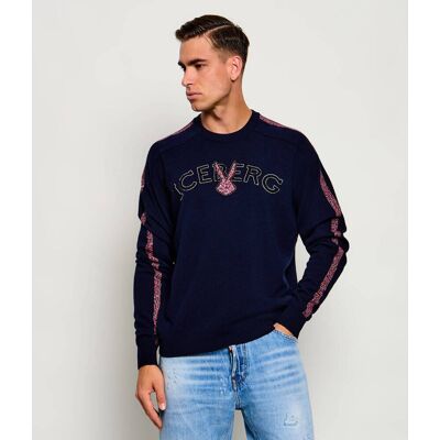 Iceberg Wełniany sweter Iceberg x Looney Tunes Regular Fit granatowy M Iceberg Wełniany sweter Iceberg x Looney Tunes Regular Fit granatowy M